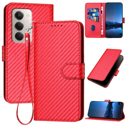 YX0070 Carbon Fiber Buckle Leather Phone Case with Lanyard, For Redmi 15 5G Global / 15 4G SEA 169.5mm, For Redmi 15 5G / 4G EU 171mm, For Redmi Turbo 4 Pro / Poco F7
