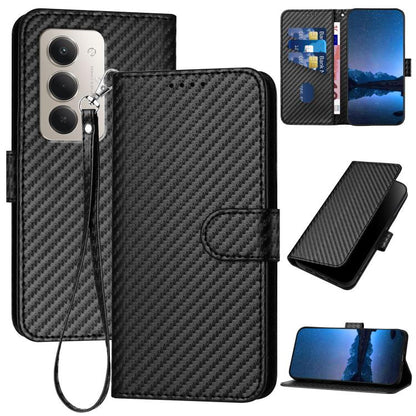 YX0070 Carbon Fiber Buckle Leather Phone Case with Lanyard, For Redmi Note 15 4G Global 164mm, For Redmi K90 / Xiaomi Poco F8 Pro 5G, For Redmi 15 5G Global / 15 4G SEA 169.5mm
