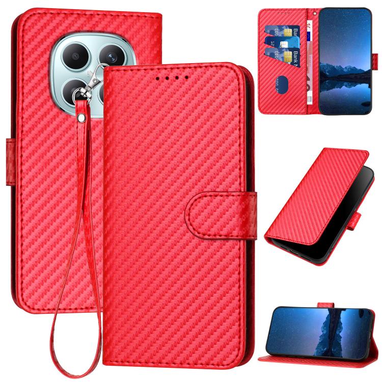 YX0070 Carbon Fiber Buckle Leather Phone Case with Lanyard, For Redmi Note 15 4G Global 164mm, For Redmi K90 / Xiaomi Poco F8 Pro 5G, For Redmi 15 5G Global / 15 4G SEA 169.5mm