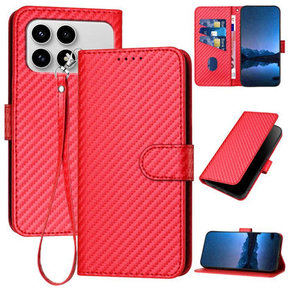 YX0070 Carbon Fiber Buckle Leather Phone Case with Lanyard, For Redmi Note 15 4G Global 164mm, For Redmi K90 / Xiaomi Poco F8 Pro 5G, For Redmi 15 5G Global / 15 4G SEA 169.5mm