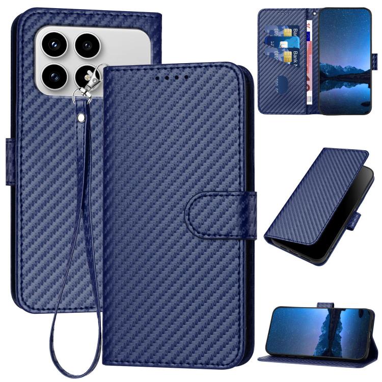 YX0070 Carbon Fiber Buckle Leather Phone Case with Lanyard, For Redmi Note 15 4G Global 164mm, For Redmi K90 / Xiaomi Poco F8 Pro 5G, For Redmi 15 5G Global / 15 4G SEA 169.5mm