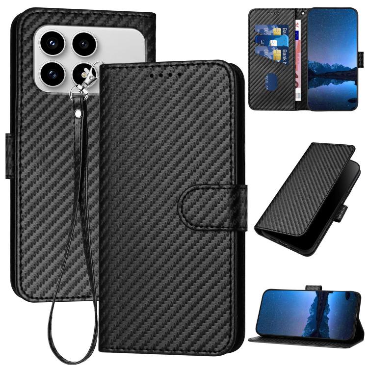 YX0070 Carbon Fiber Buckle Leather Phone Case with Lanyard, For Redmi Note 15 4G Global 164mm, For Redmi K90 / Xiaomi Poco F8 Pro 5G, For Redmi 15 5G Global / 15 4G SEA 169.5mm