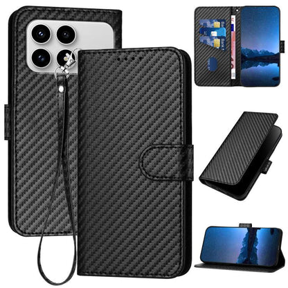YX0070 Carbon Fiber Buckle Leather Phone Case with Lanyard, For Redmi Note 15 4G Global 164mm, For Redmi K90 / Xiaomi Poco F8 Pro 5G, For Redmi 15 5G Global / 15 4G SEA 169.5mm