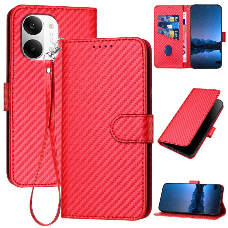 YX0070 Carbon Fiber Buckle Leather Phone Case with Lanyard, For Redmi A7 Pro 4G / 5G 171mm / Poco C85x 5G, For Redmi Turbo 5 Max / Poco X8 Pro Max, For Redmi Turbo 5 5G / Poco X8 Pro 5G