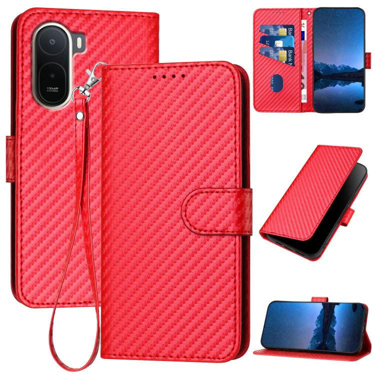 YX0070 Carbon Fiber Buckle Leather Phone Case with Lanyard, For Redmi A7 Pro 4G / 5G 171mm / Poco C85x 5G, For Redmi Turbo 5 Max / Poco X8 Pro Max, For Redmi Turbo 5 5G / Poco X8 Pro 5G