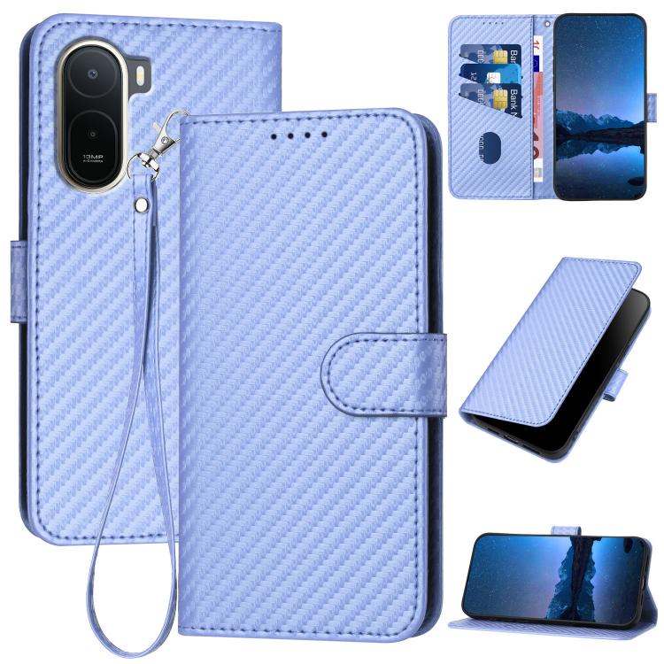 YX0070 Carbon Fiber Buckle Leather Phone Case with Lanyard, For Redmi A7 Pro 4G / 5G 171mm / Poco C85x 5G, For Redmi Turbo 5 Max / Poco X8 Pro Max, For Redmi Turbo 5 5G / Poco X8 Pro 5G