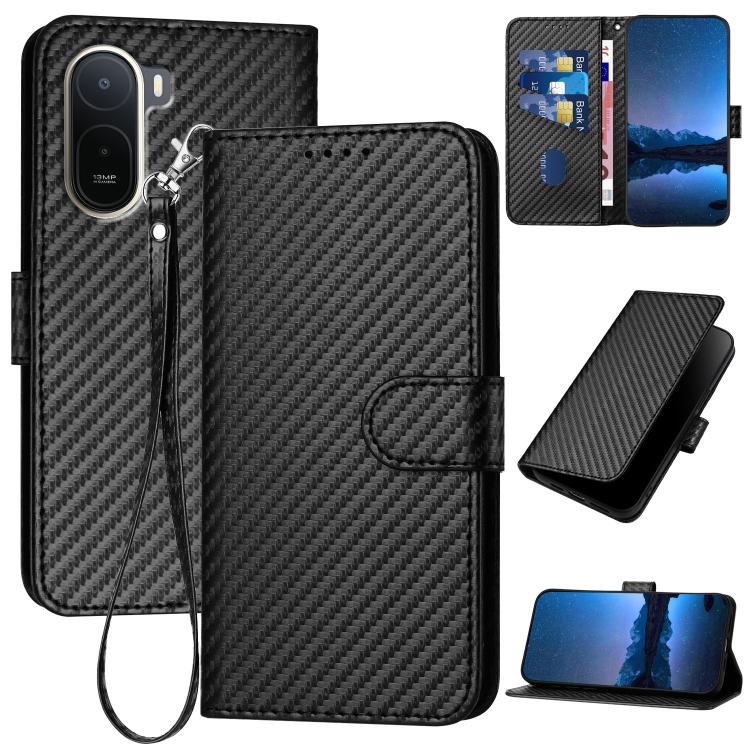 YX0070 Carbon Fiber Buckle Leather Phone Case with Lanyard, For Redmi A7 Pro 4G / 5G 171mm / Poco C85x 5G, For Redmi Turbo 5 Max / Poco X8 Pro Max, For Redmi Turbo 5 5G / Poco X8 Pro 5G