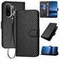 YX0070 Carbon Fiber Buckle Leather Phone Case with Lanyard, For Redmi A7 Pro 4G / 5G 171mm / Poco C85x 5G, For Redmi Turbo 5 Max / Poco X8 Pro Max, For Redmi Turbo 5 5G / Poco X8 Pro 5G