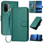 YX0070 Carbon Fiber Buckle Leather Phone Case with Lanyard, For Redmi A7 Pro 4G / 5G 171mm / Poco C85x 5G, For Redmi Turbo 5 Max / Poco X8 Pro Max, For Redmi Turbo 5 5G / Poco X8 Pro 5G