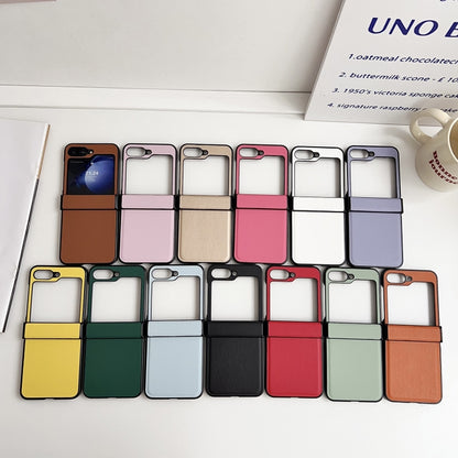 Three-piece Set Morandi Solid Color Leather Texture Phone Case, For Samsung Galaxy Z Flip6 / Flip7 FE