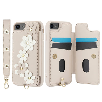 Crossbody Flower Pattern Leather Phone Case, For iPhone SE 2022 / SE 2020, For iPhone 13 Pro Max, For iPhone 13 Pro, For iPhone 12 / 12 Pro