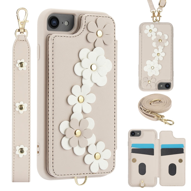 Crossbody Flower Pattern Leather Phone Case, For iPhone SE 2022 / SE 2020, For iPhone 13 Pro Max, For iPhone 13 Pro, For iPhone 12 / 12 Pro