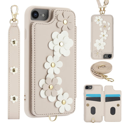 Crossbody Flower Pattern Leather Phone Case, For iPhone SE 2022 / SE 2020, For iPhone 13 Pro Max, For iPhone 13 Pro, For iPhone 12 / 12 Pro