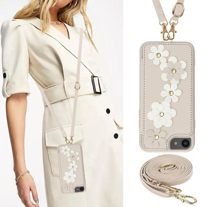 Crossbody Flower Pattern Leather Phone Case, For iPhone SE 2022 / SE 2020, For iPhone 13 Pro Max, For iPhone 13 Pro, For iPhone 12 / 12 Pro