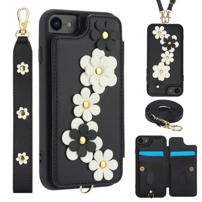 Crossbody Flower Pattern Leather Phone Case, For iPhone SE 2022 / SE 2020, For iPhone 13 Pro Max, For iPhone 13 Pro, For iPhone 12 / 12 Pro