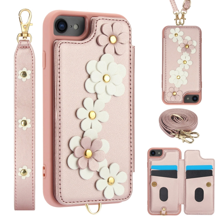 Crossbody Flower Pattern Leather Phone Case, For iPhone SE 2022 / SE 2020, For iPhone 13 Pro Max, For iPhone 13 Pro, For iPhone 12 / 12 Pro