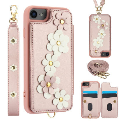 Crossbody Flower Pattern Leather Phone Case, For iPhone SE 2022 / SE 2020, For iPhone 13 Pro Max, For iPhone 13 Pro, For iPhone 12 / 12 Pro