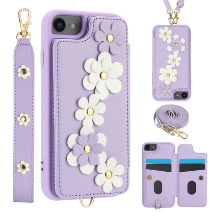 Crossbody Flower Pattern Leather Phone Case, For iPhone SE 2022 / SE 2020, For iPhone 13 Pro Max, For iPhone 13 Pro, For iPhone 12 / 12 Pro