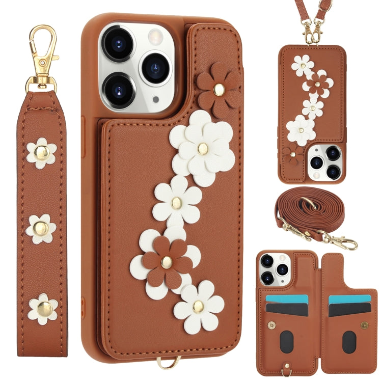 Crossbody Flower Pattern Leather Phone Case, For iPhone 12 Pro Max, For iPhone 11 Pro Max, For iPhone 11, For iPhone 11 Pro