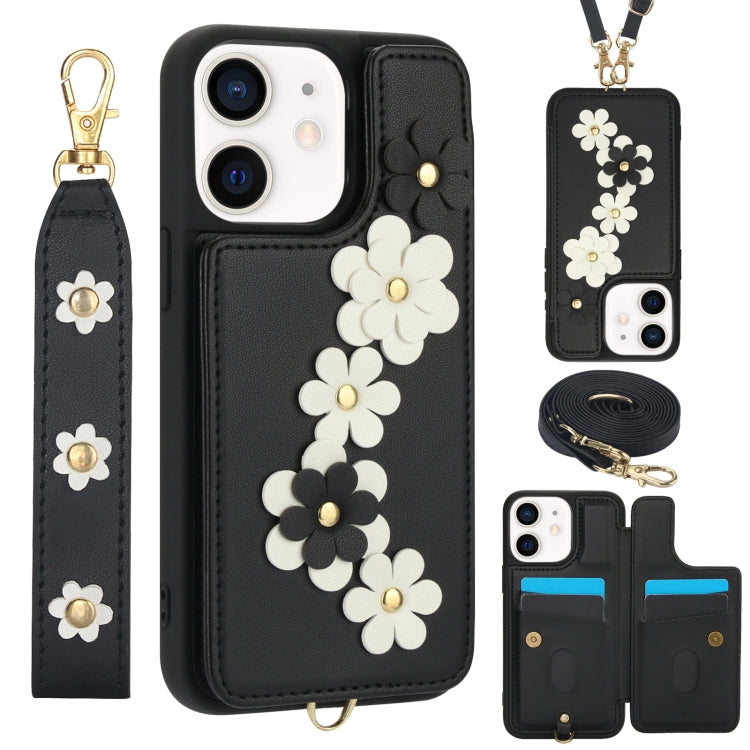 Crossbody Flower Pattern Leather Phone Case, For iPhone SE 2022 / SE 2020, For iPhone 13 Pro Max, For iPhone 13 Pro, For iPhone 12 / 12 Pro
