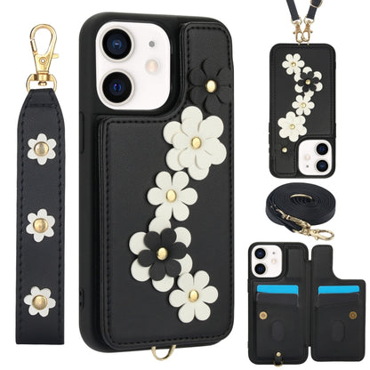 Crossbody Flower Pattern Leather Phone Case, For iPhone SE 2022 / SE 2020, For iPhone 13 Pro Max, For iPhone 13 Pro, For iPhone 12 / 12 Pro