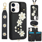 Crossbody Flower Pattern Leather Phone Case, For iPhone SE 2022 / SE 2020, For iPhone 13 Pro Max, For iPhone 13 Pro, For iPhone 12 / 12 Pro