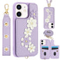 Crossbody Flower Pattern Leather Phone Case, For iPhone SE 2022 / SE 2020, For iPhone 13 Pro Max, For iPhone 13 Pro, For iPhone 12 / 12 Pro