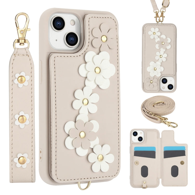Crossbody Flower Pattern Leather Phone Case, For iPhone 15, For iPhone 14 / 13, For iPhone 14 Pro, For iPhone 14 Pro Max
