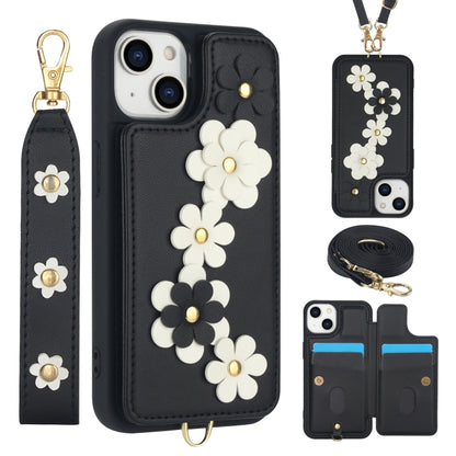 Crossbody Flower Pattern Leather Phone Case, For iPhone 15, For iPhone 14 / 13, For iPhone 14 Pro, For iPhone 14 Pro Max