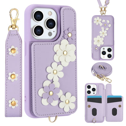 Crossbody Flower Pattern Leather Phone Case, For iPhone 15, For iPhone 14 / 13, For iPhone 14 Pro, For iPhone 14 Pro Max