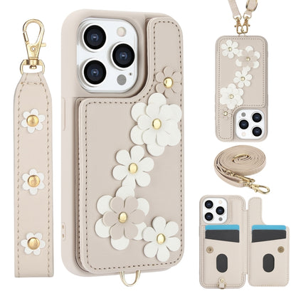 Crossbody Flower Pattern Leather Phone Case, For iPhone 15, For iPhone 14 / 13, For iPhone 14 Pro, For iPhone 14 Pro Max