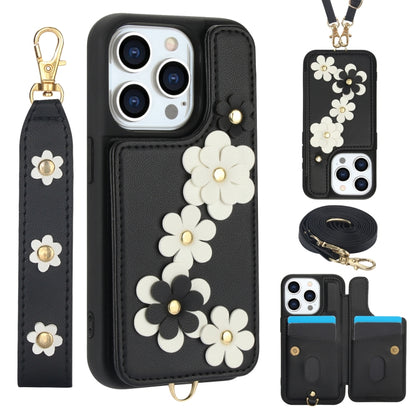 Crossbody Flower Pattern Leather Phone Case, For iPhone 15, For iPhone 14 / 13, For iPhone 14 Pro, For iPhone 14 Pro Max