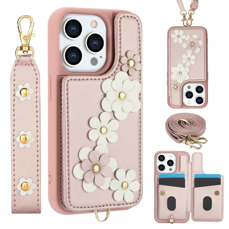 Crossbody Flower Pattern Leather Phone Case, For iPhone 15, For iPhone 14 / 13, For iPhone 14 Pro, For iPhone 14 Pro Max