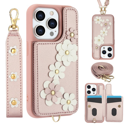 Crossbody Flower Pattern Leather Phone Case, For iPhone 15, For iPhone 14 / 13, For iPhone 14 Pro, For iPhone 14 Pro Max