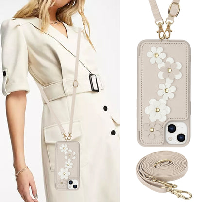 Crossbody Flower Pattern Leather Phone Case, For iPhone 15, For iPhone 14 / 13, For iPhone 14 Pro, For iPhone 14 Pro Max