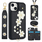 Crossbody Flower Pattern Leather Phone Case, For iPhone 15, For iPhone 14 / 13, For iPhone 14 Pro, For iPhone 14 Pro Max