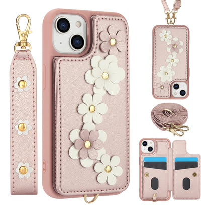 Crossbody Flower Pattern Leather Phone Case, For iPhone 15, For iPhone 14 / 13, For iPhone 14 Pro, For iPhone 14 Pro Max