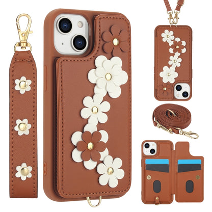 Crossbody Flower Pattern Leather Phone Case, For iPhone 15, For iPhone 14 / 13, For iPhone 14 Pro, For iPhone 14 Pro Max