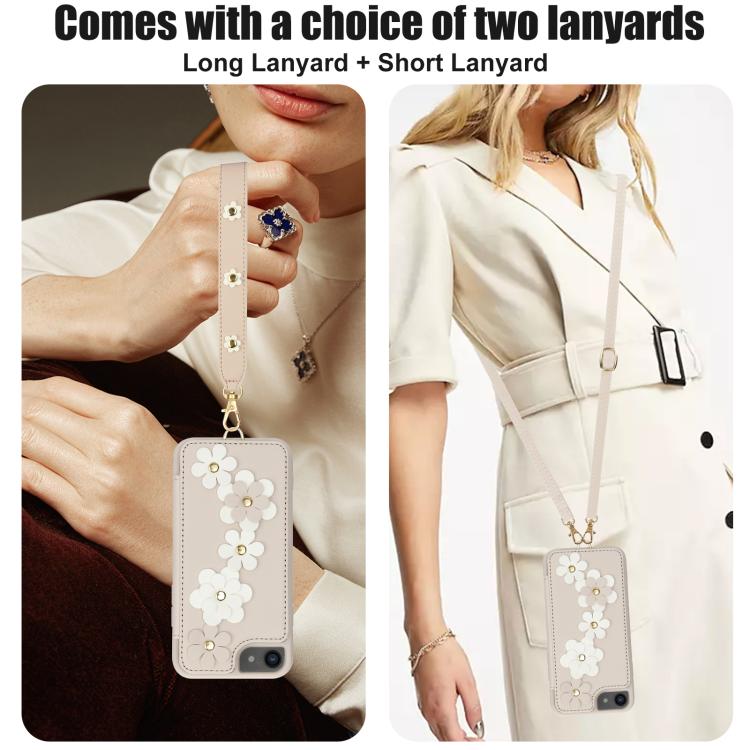 Crossbody Flower Pattern Leather Phone Case, For iPhone 17e / 16e, For iPhone 17 Pro Max, For iPhone 17 Pro, For iPhone 17