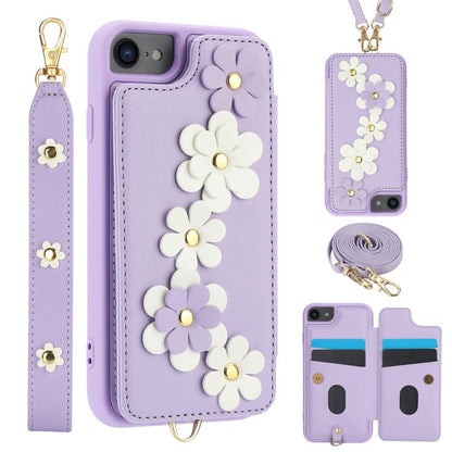 Crossbody Flower Pattern Leather Phone Case, For iPhone 17e / 16e, For iPhone 17 Pro Max, For iPhone 17 Pro, For iPhone 17