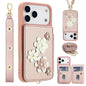 Crossbody Flower Pattern Leather Phone Case, For iPhone 17e / 16e, For iPhone 17 Pro Max, For iPhone 17 Pro, For iPhone 17