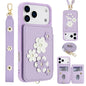 Crossbody Flower Pattern Leather Phone Case, For iPhone 17e / 16e, For iPhone 17 Pro Max, For iPhone 17 Pro, For iPhone 17