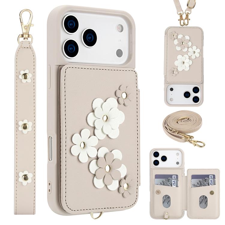 Crossbody Flower Pattern Leather Phone Case, For iPhone 17e / 16e, For iPhone 17 Pro Max, For iPhone 17 Pro, For iPhone 17