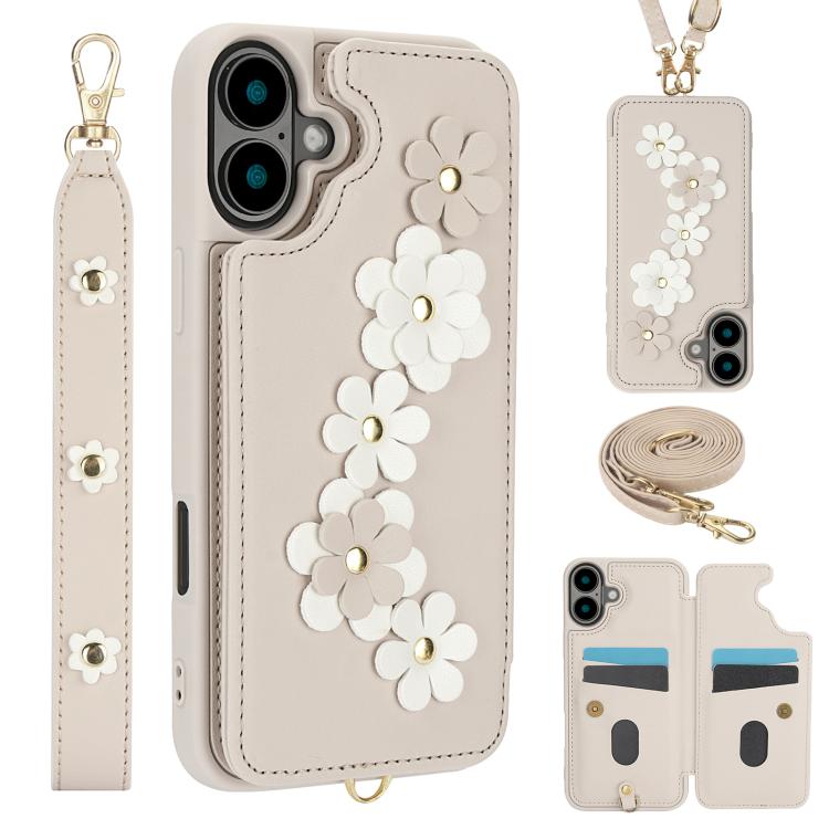 Crossbody Flower Pattern Leather Phone Case, For iPhone 17e / 16e, For iPhone 17 Pro Max, For iPhone 17 Pro, For iPhone 17