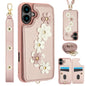 Crossbody Flower Pattern Leather Phone Case, For iPhone 17e / 16e, For iPhone 17 Pro Max, For iPhone 17 Pro, For iPhone 17