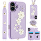 Crossbody Flower Pattern Leather Phone Case, For iPhone 17e / 16e, For iPhone 17 Pro Max, For iPhone 17 Pro, For iPhone 17