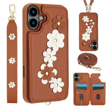Crossbody Flower Pattern Leather Phone Case, For iPhone 17e / 16e, For iPhone 17 Pro Max, For iPhone 17 Pro, For iPhone 17