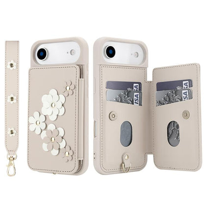 Crossbody Flower Pattern Leather Phone Case, For iPhone Air, For iPhone 15 Pro Max, For iPhone 15 Pro, For iPhone 15 Plus / 14 Plus