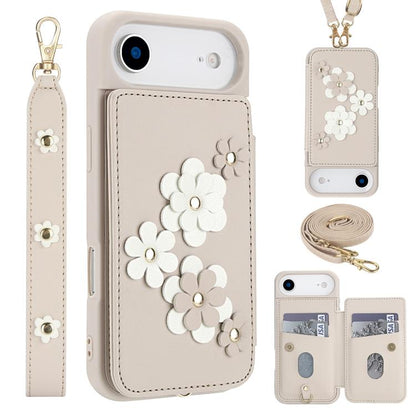 Crossbody Flower Pattern Leather Phone Case, For iPhone Air, For iPhone 15 Pro Max, For iPhone 15 Pro, For iPhone 15 Plus / 14 Plus