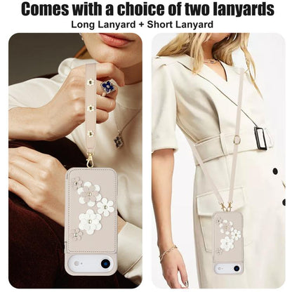 Crossbody Flower Pattern Leather Phone Case, For iPhone Air, For iPhone 15 Pro Max, For iPhone 15 Pro, For iPhone 15 Plus / 14 Plus
